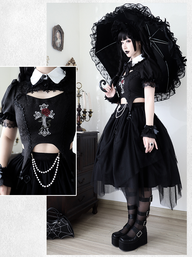 Rose cross embroidery gothic loli setup