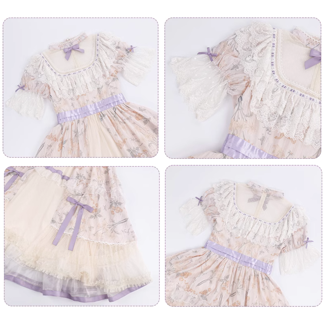 Four Seasons Inflorescenceラベンダーカラー半袖ワンピース