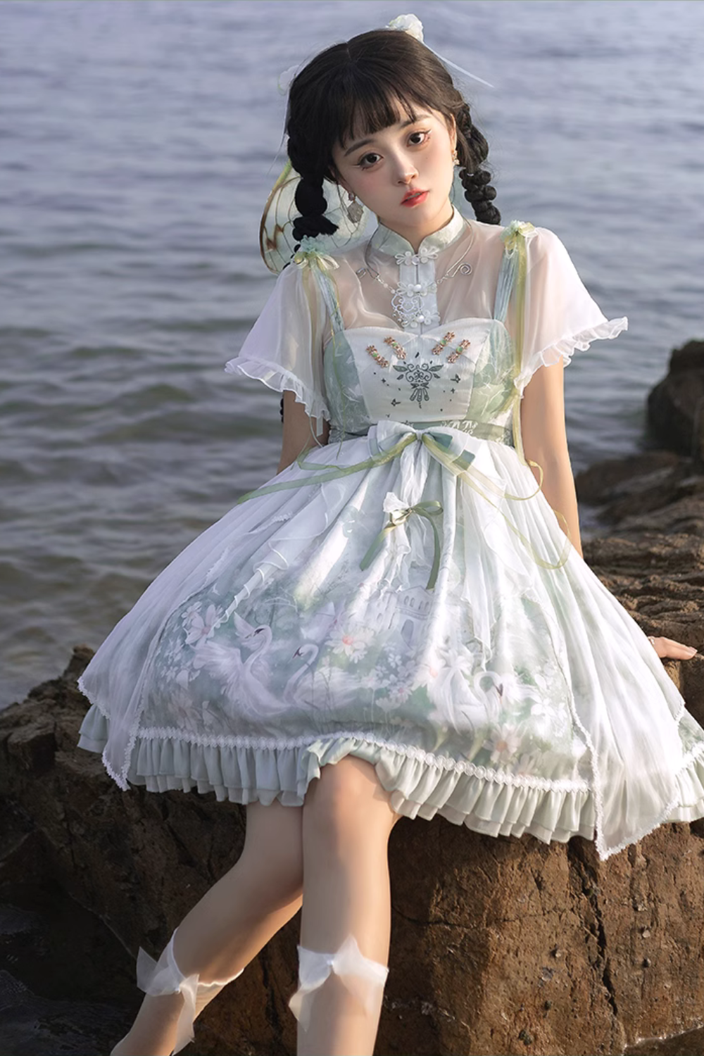 [Pre-order] Swan Castle Jumper Skirt and 2way Tops