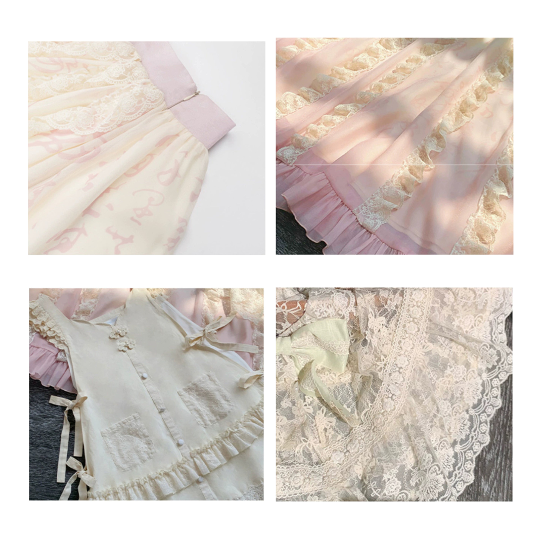 Flower Bud Lace Gradient Skirt 4-Piece Set