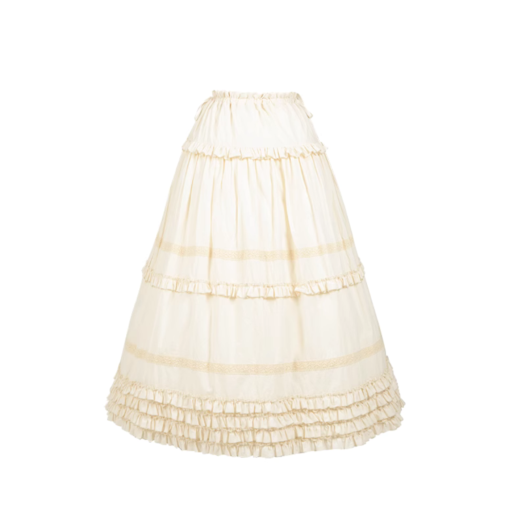 Long inner skirt with 4 tiers of ruffled hem