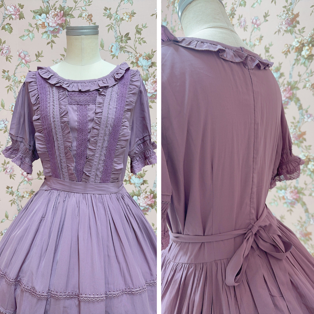 Spring Whisper Classical Dress, Short Sleeve, Purple, Long Length (Thin Polyester)