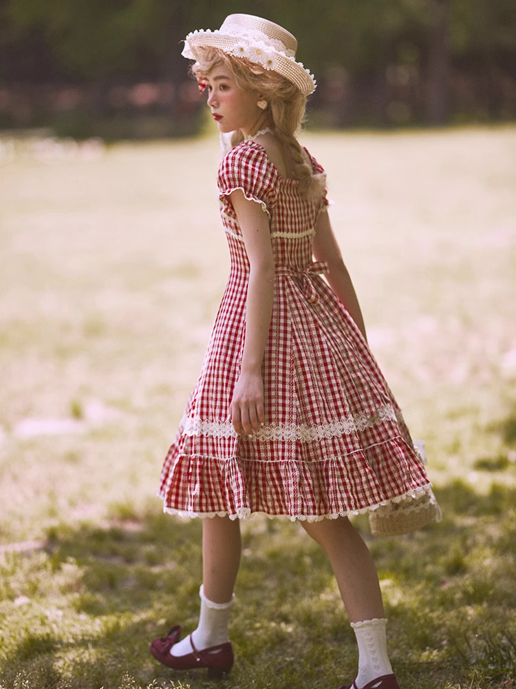 Day's eye ギンガムチェックのレトロ半袖ワンピース 全3色