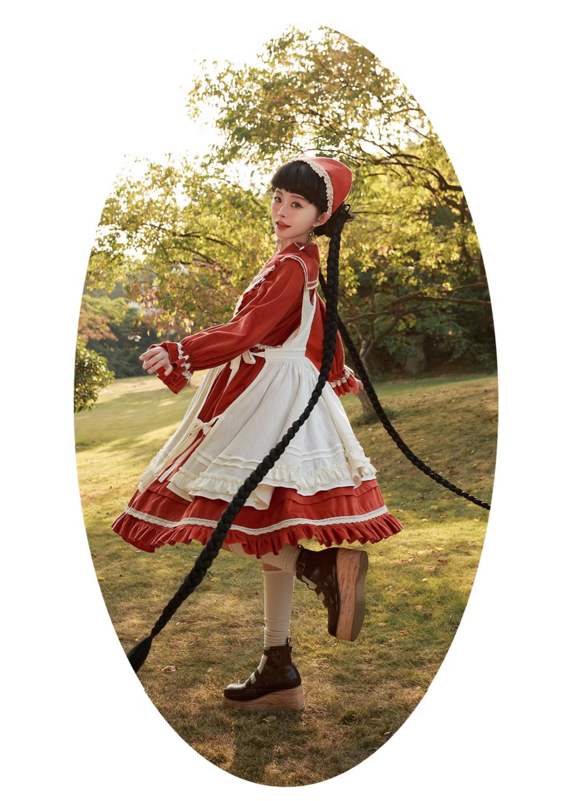 ストリートオルガン☆小花柄半袖ワンピース+エプロン☆アーリー ストリートオルガン☆小花柄半袖ワンピース+エプロン☆アーリー
