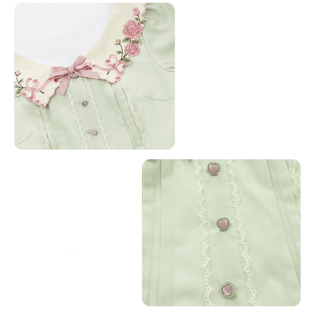 Flower Melody Pistachio Green Short Sleeve Dress