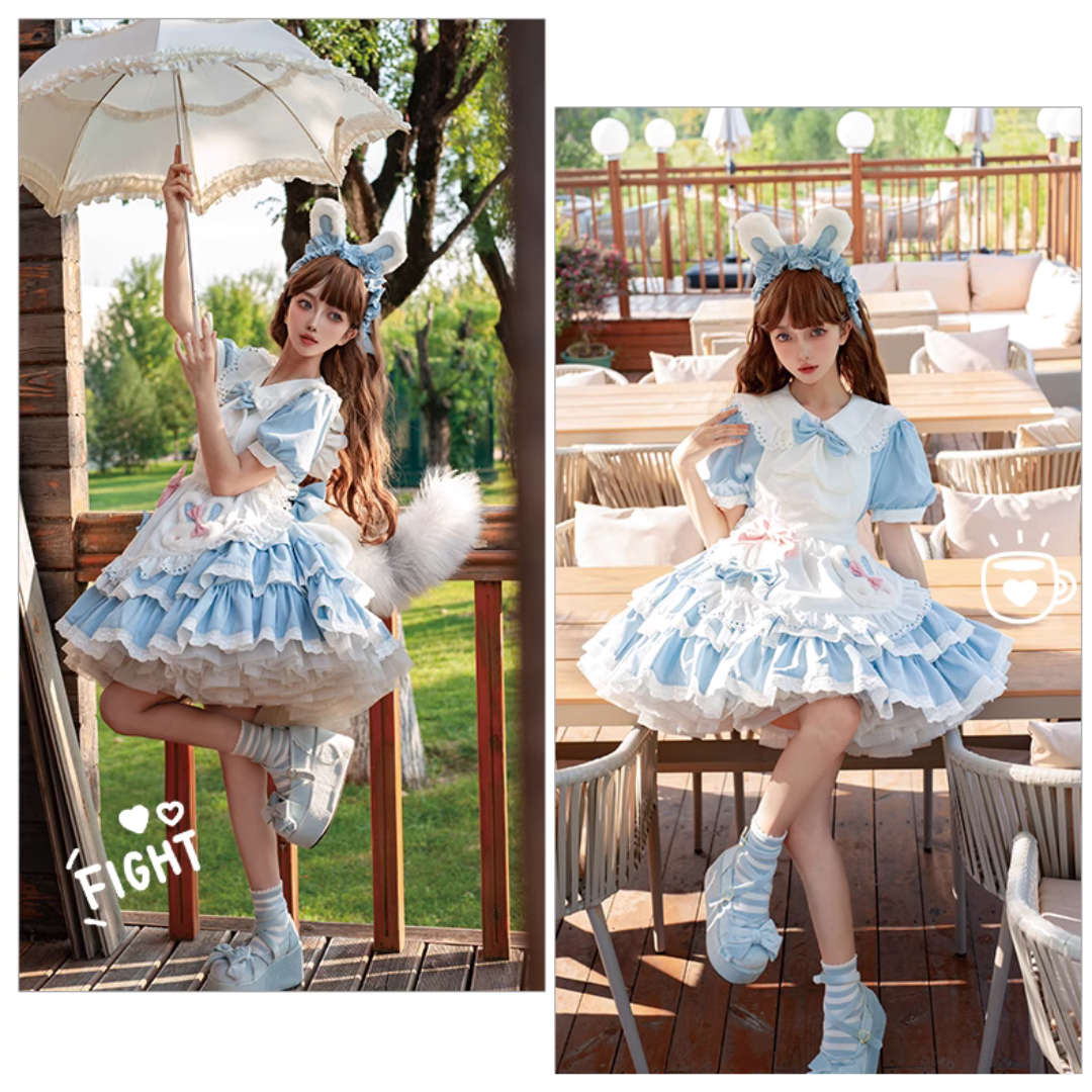 うさ耳メイドワンピース エプロンとカチューシャ付 – ロリータ うさ耳メイドワンピース エプロンとカチューシャ付 – ロリータ