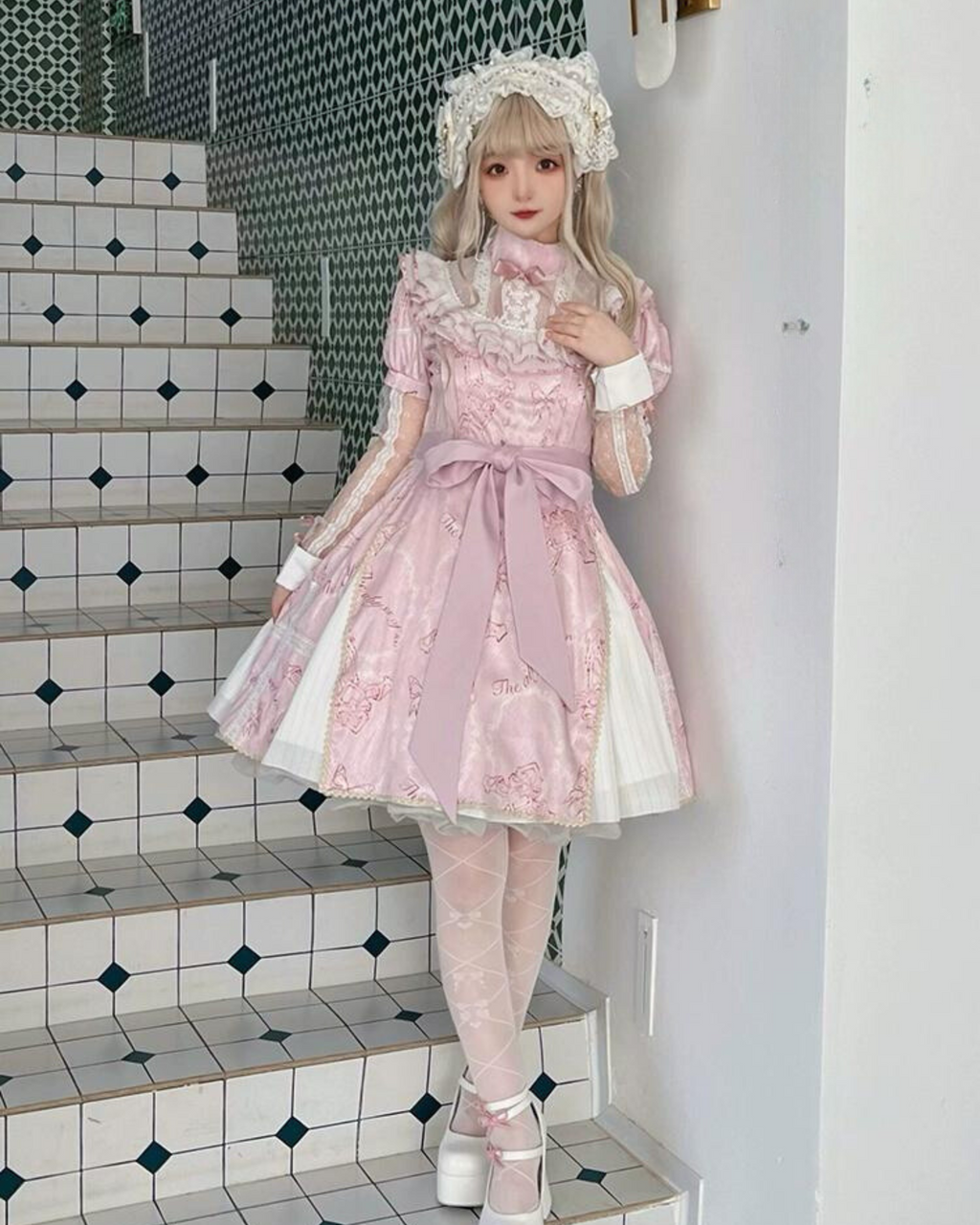 White Cross リボンゴシック長袖ワンピース