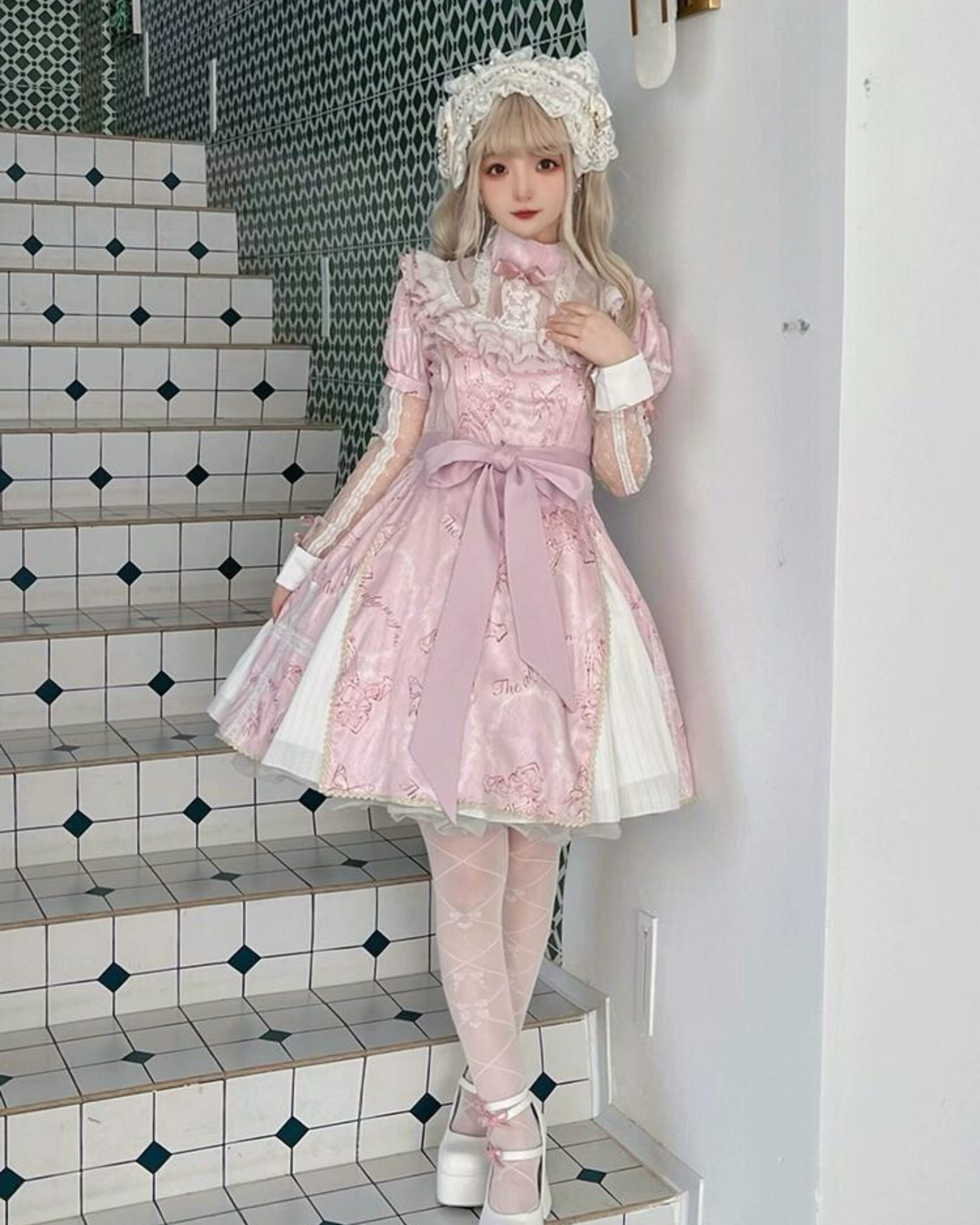 White Cross リボンゴシック長袖ワンピース