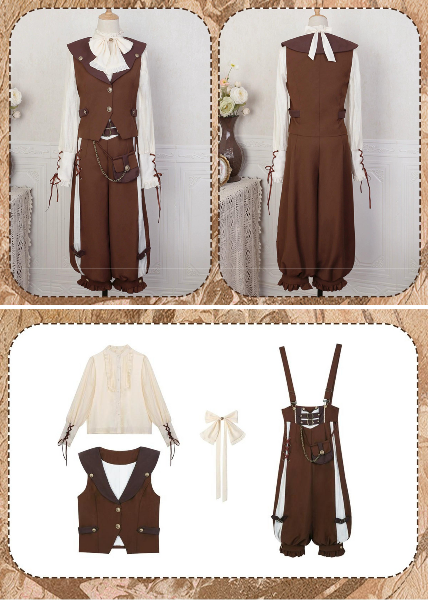 Pirate-style overalls pants 4-piece set