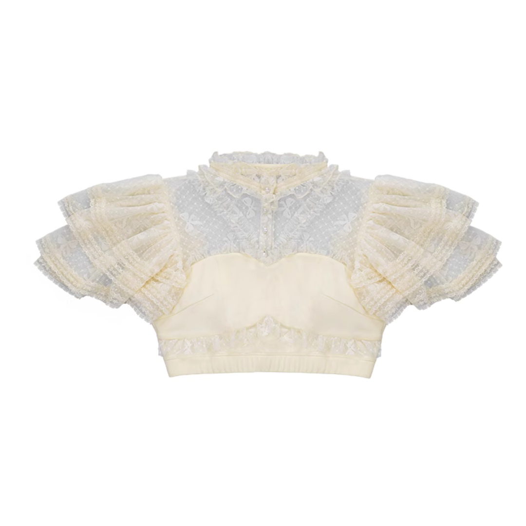 Frill lace short sleeve blouse