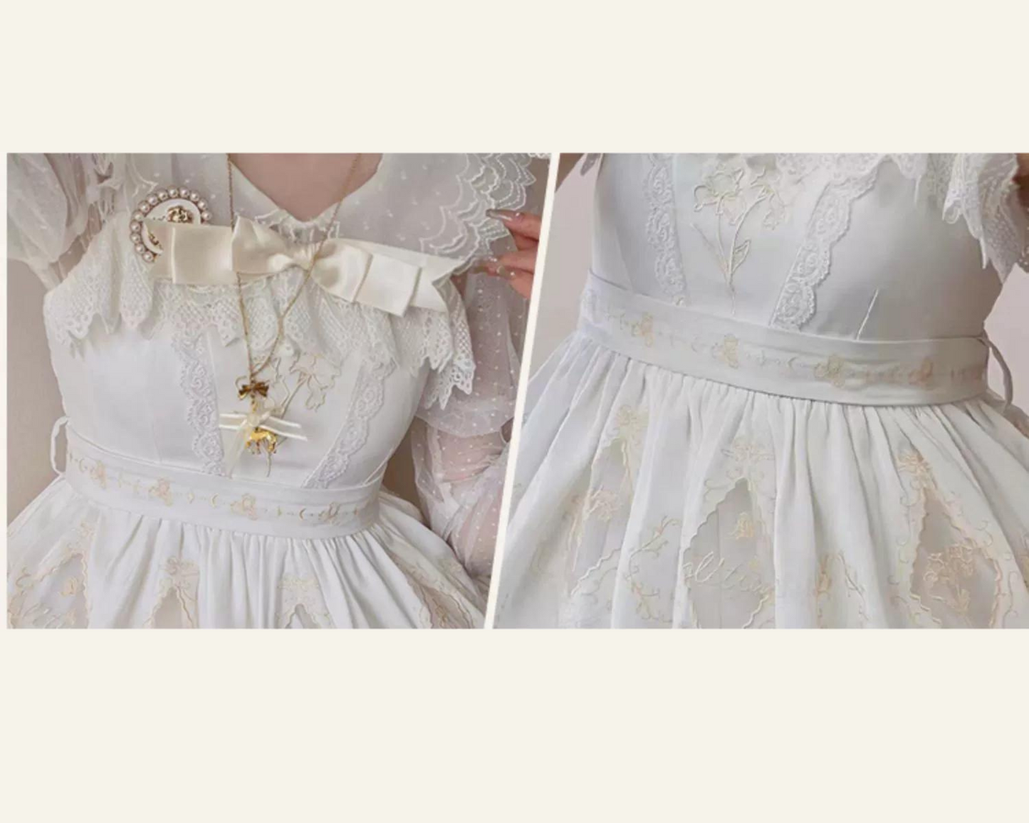 White Iris 月明かりのアヤメ刺繍ジャンパースカート