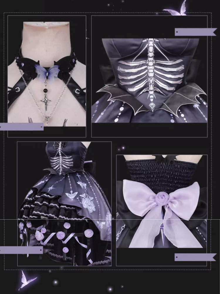 【予約販売】Bat Wings スケルトン柄ジャンパースカートと紫薔薇のクリノリン