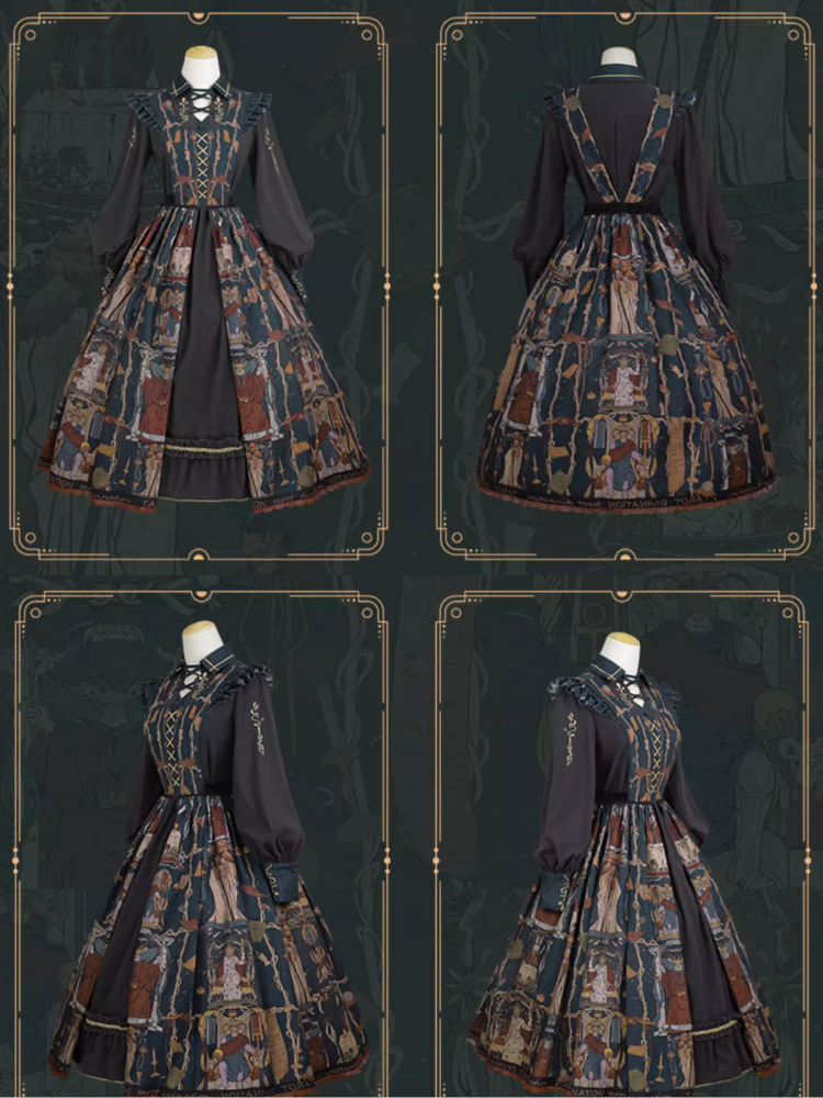 Tarot エジプト風クロスリボンのサスペンダースカートとブラウス