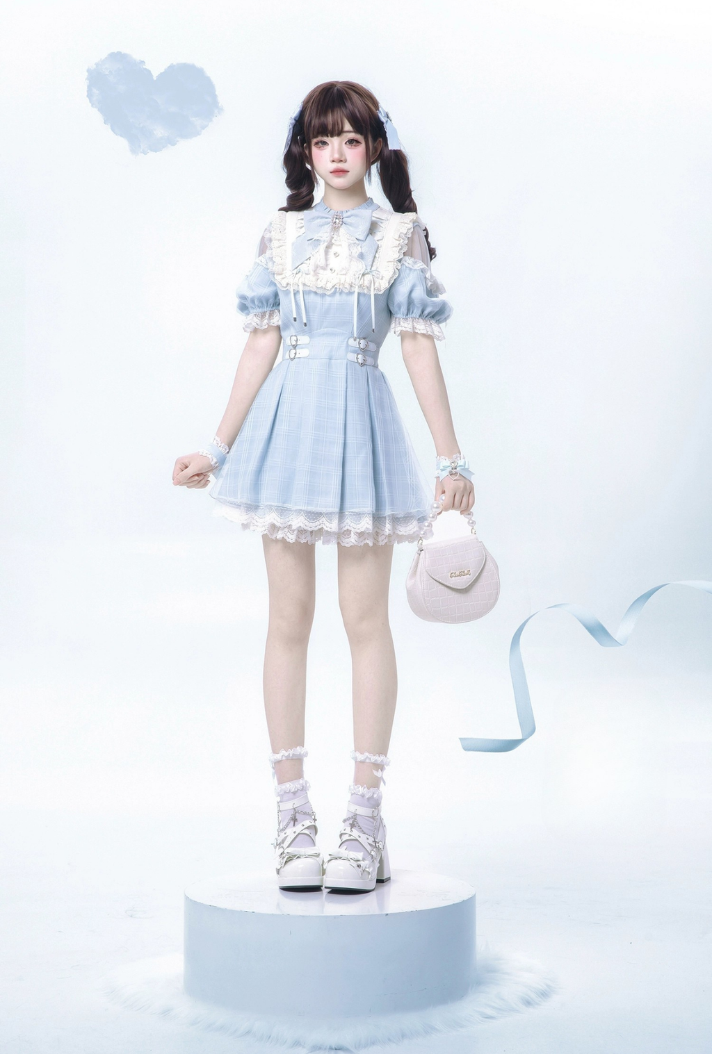 【予約販売】 Angel Heartbeat Blueフリルチェックミニ丈ワンピース
