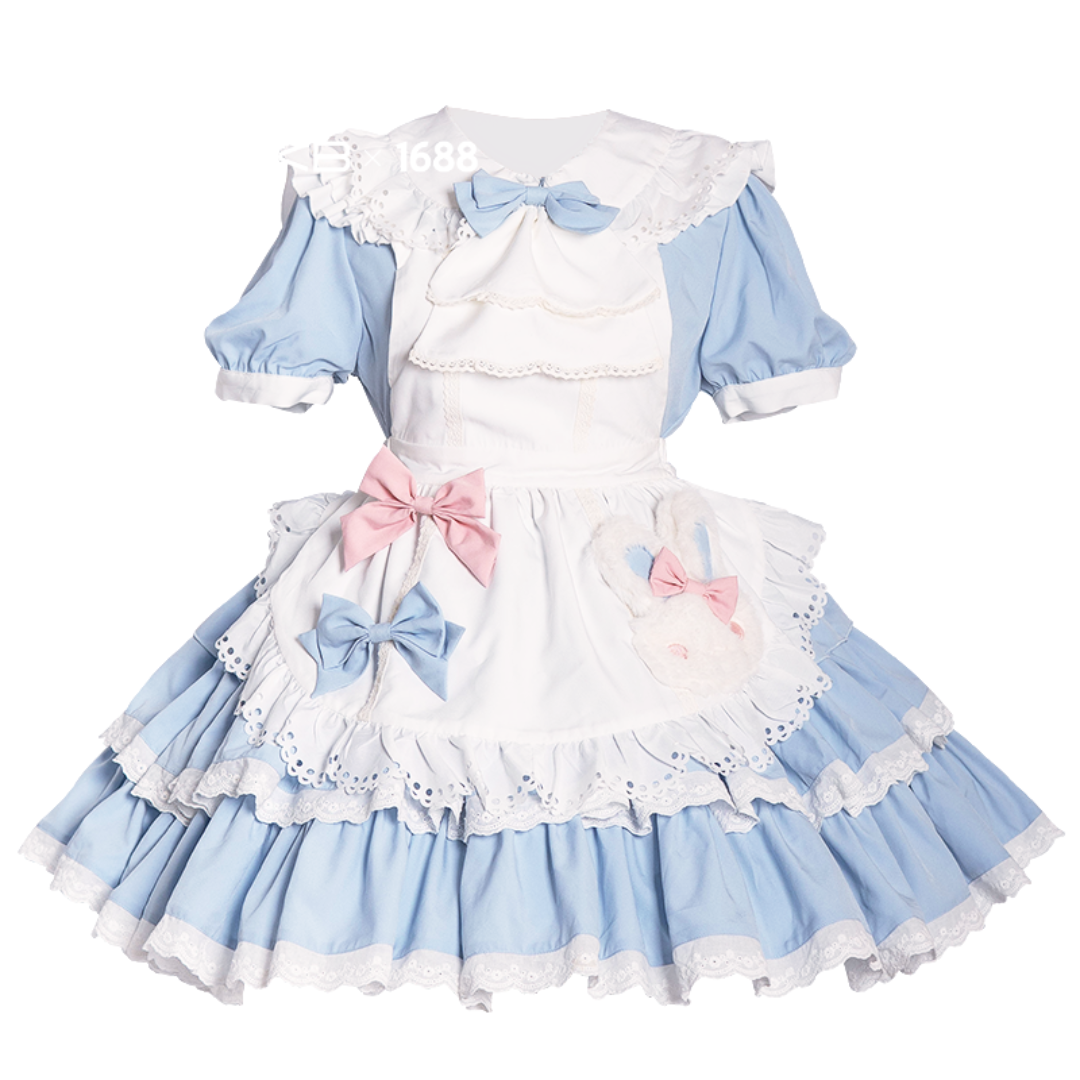 うさ耳メイドワンピース エプロンとカチューシャ付 – ロリータ うさ耳メイドワンピース エプロンとカチューシャ付 – ロリータ