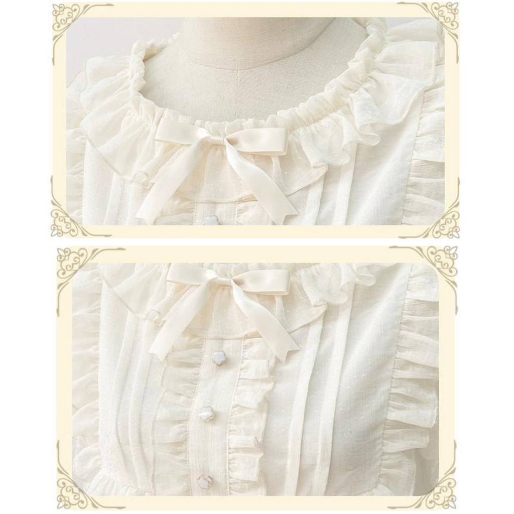 flower button short sleeve blouse