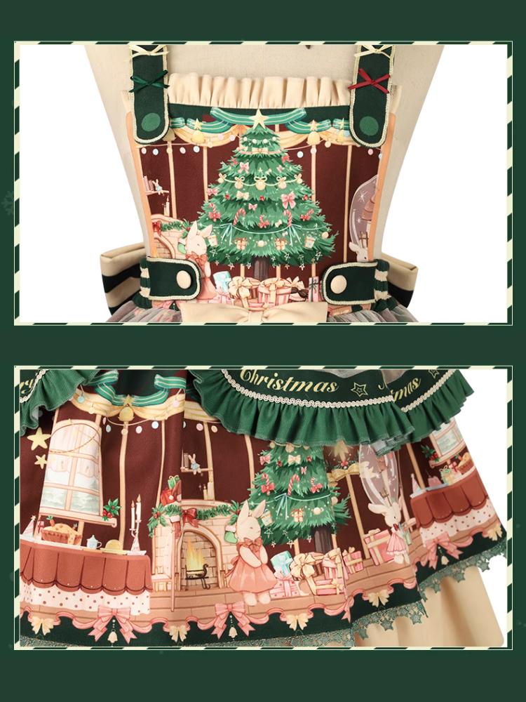 ネザーランドドワーフとクリスマスツリーのジャンパースカート ファーティペット付
