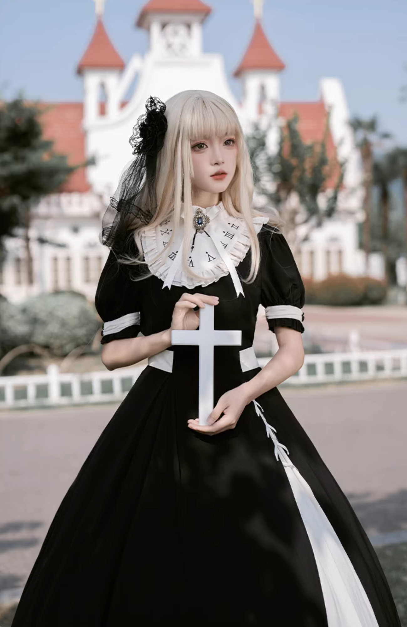 ローマの鐘 スクエアネックワンピースと付け襟