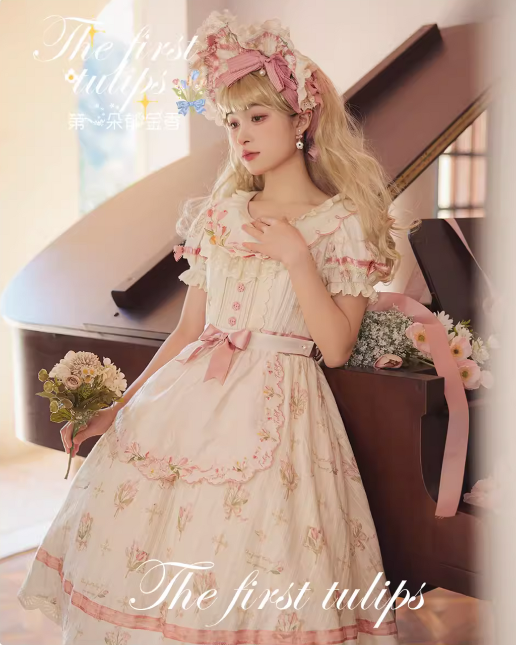 Tulip Bouquet ラウンドネックコットンワンピース