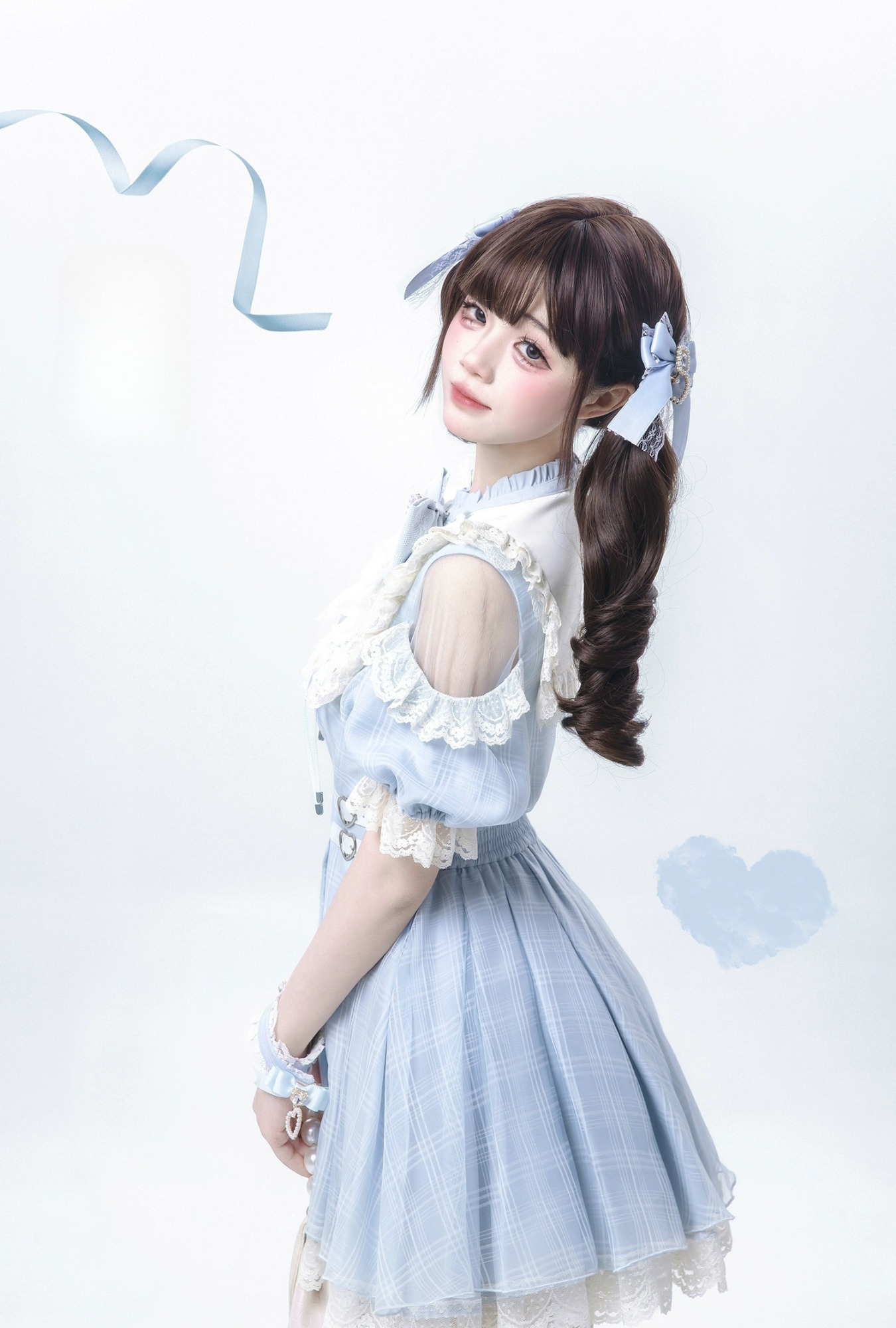 【予約販売】 Angel Heartbeat Blueフリルチェックミニ丈ワンピース