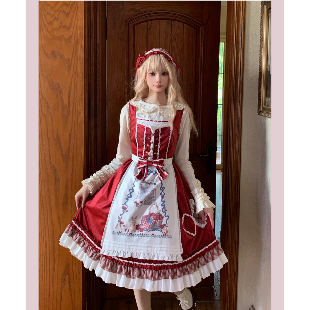 レトロガーリージャンパースカート エプロンとケープ付き 全2色