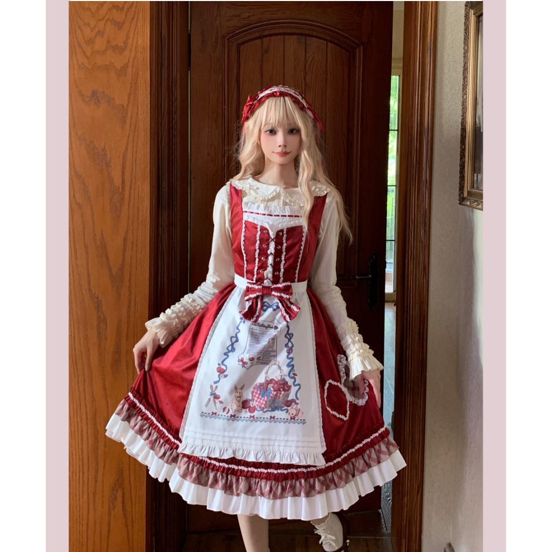 レトロガーリージャンパースカート エプロンとケープ付き 全2色