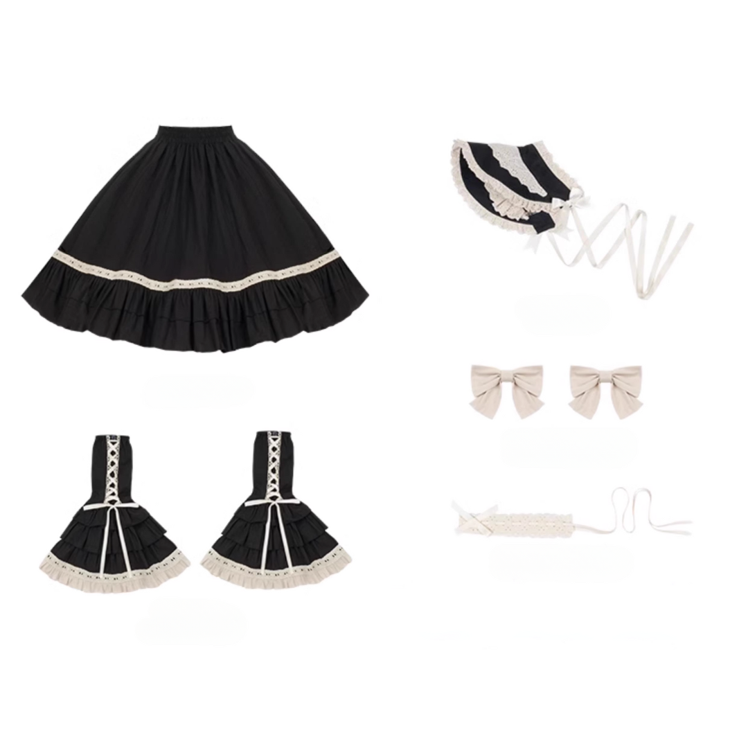 Seventh Night Chapter Front Ribbon Dress with Inner Skirt, Attached Sleeves, and Choker