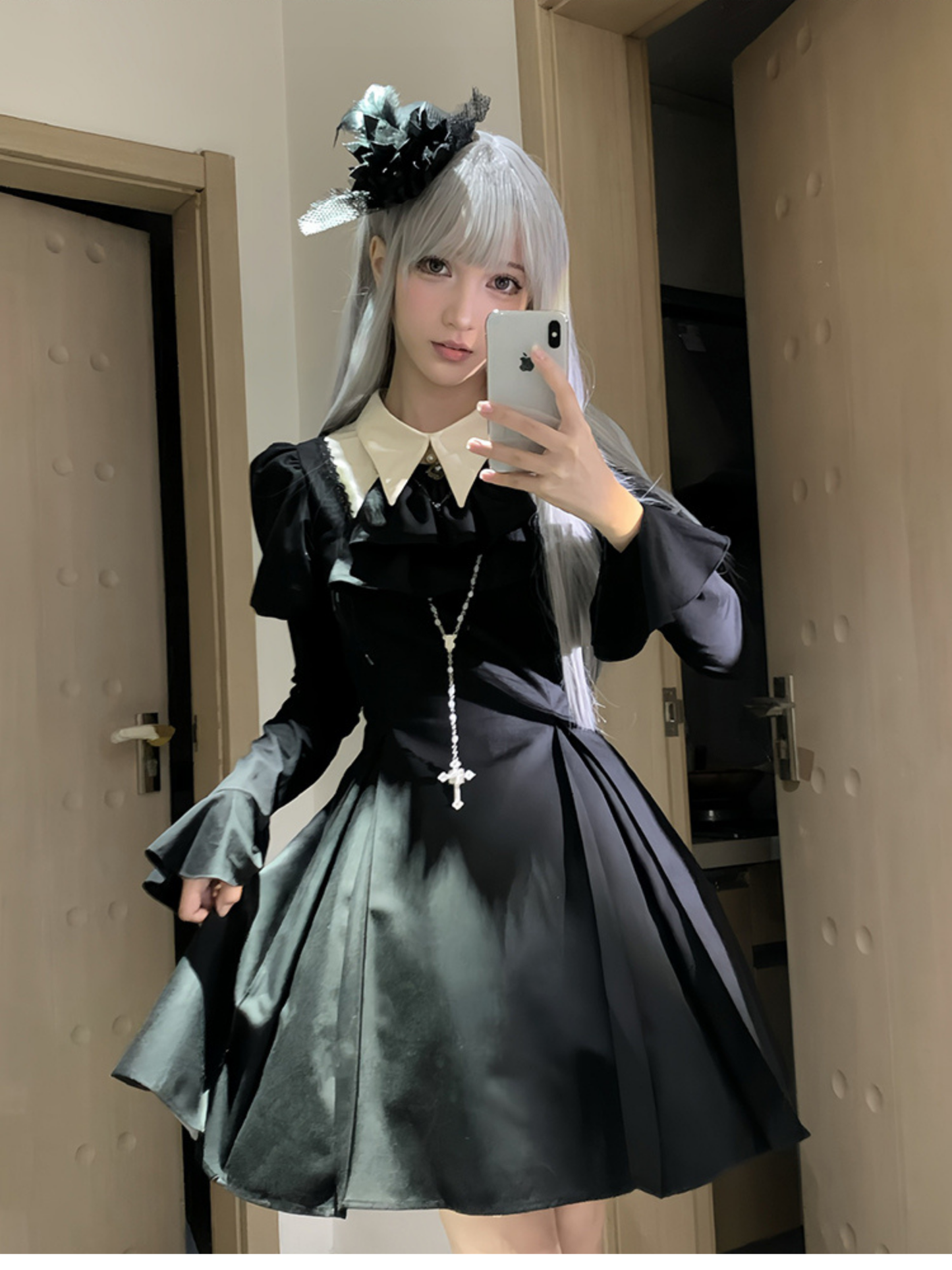 ハートカット切替 ゴシック ショート丈ワンピース