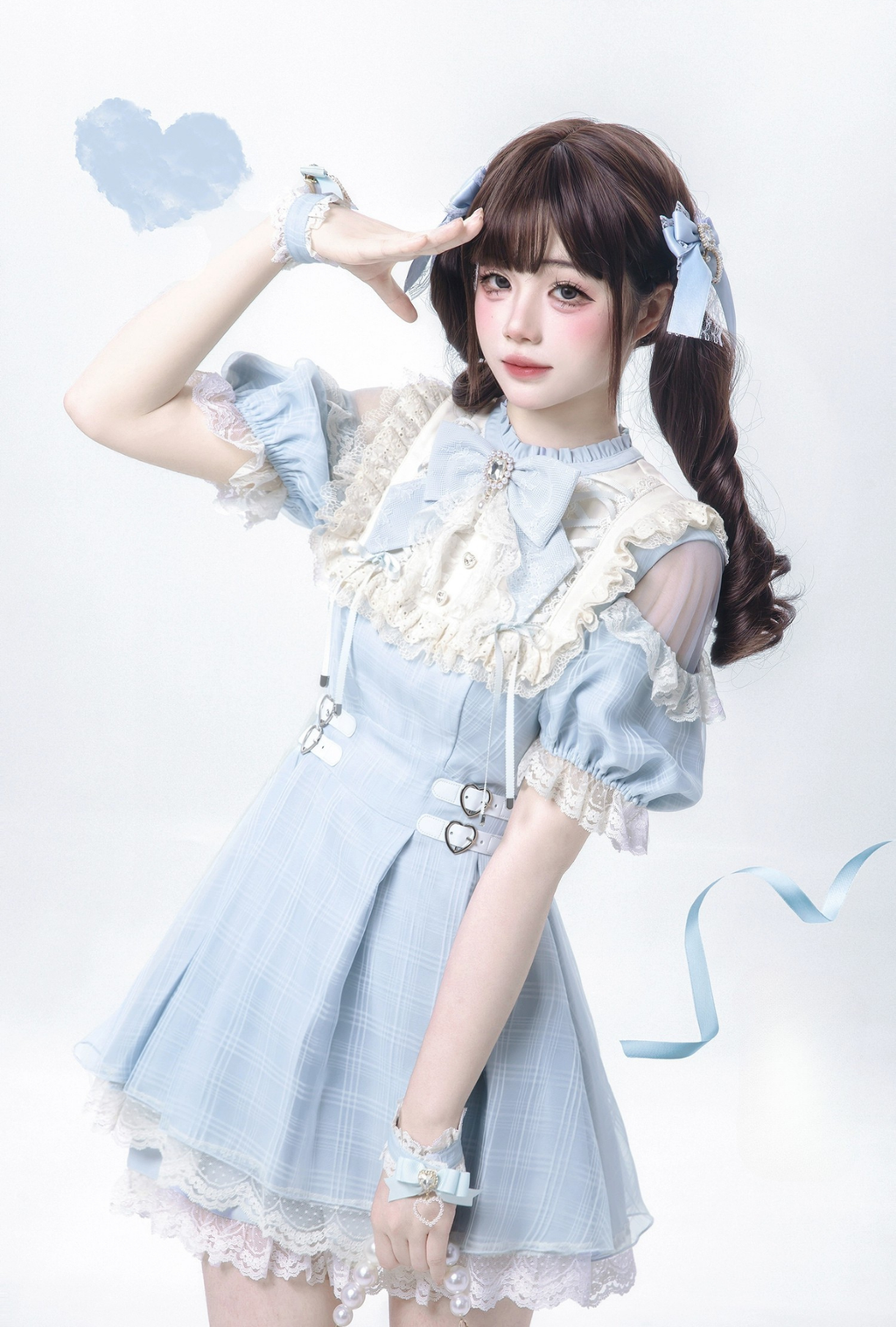 【予約販売】 Angel Heartbeat Blueフリルチェックミニ丈ワンピース