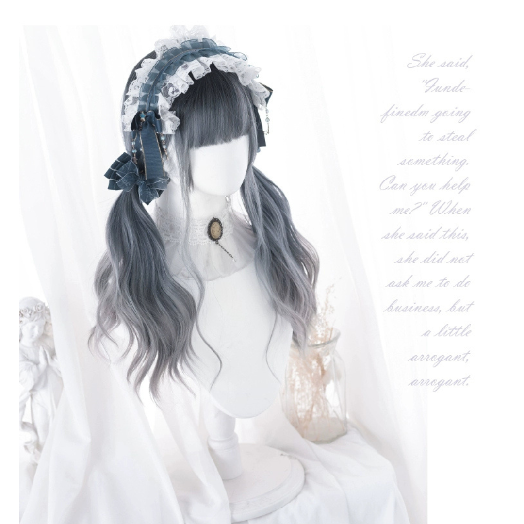 Lolita wig, blue-gray, fluffy, long curls