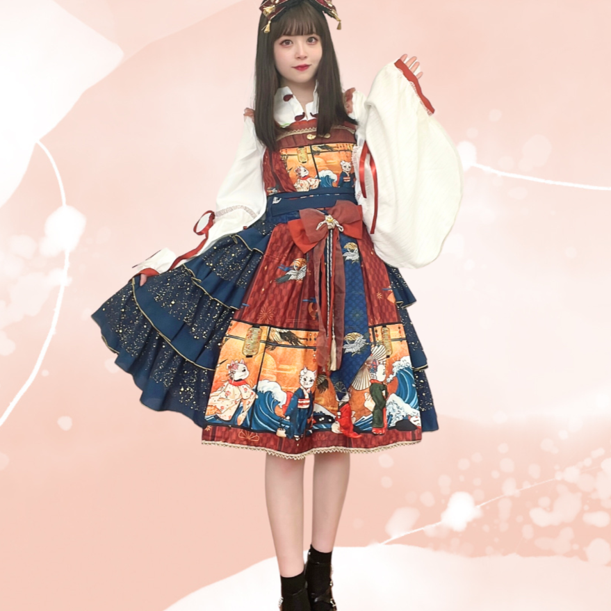 【予約販売】和風 ロリータ 浮世絵ジャンパースカート