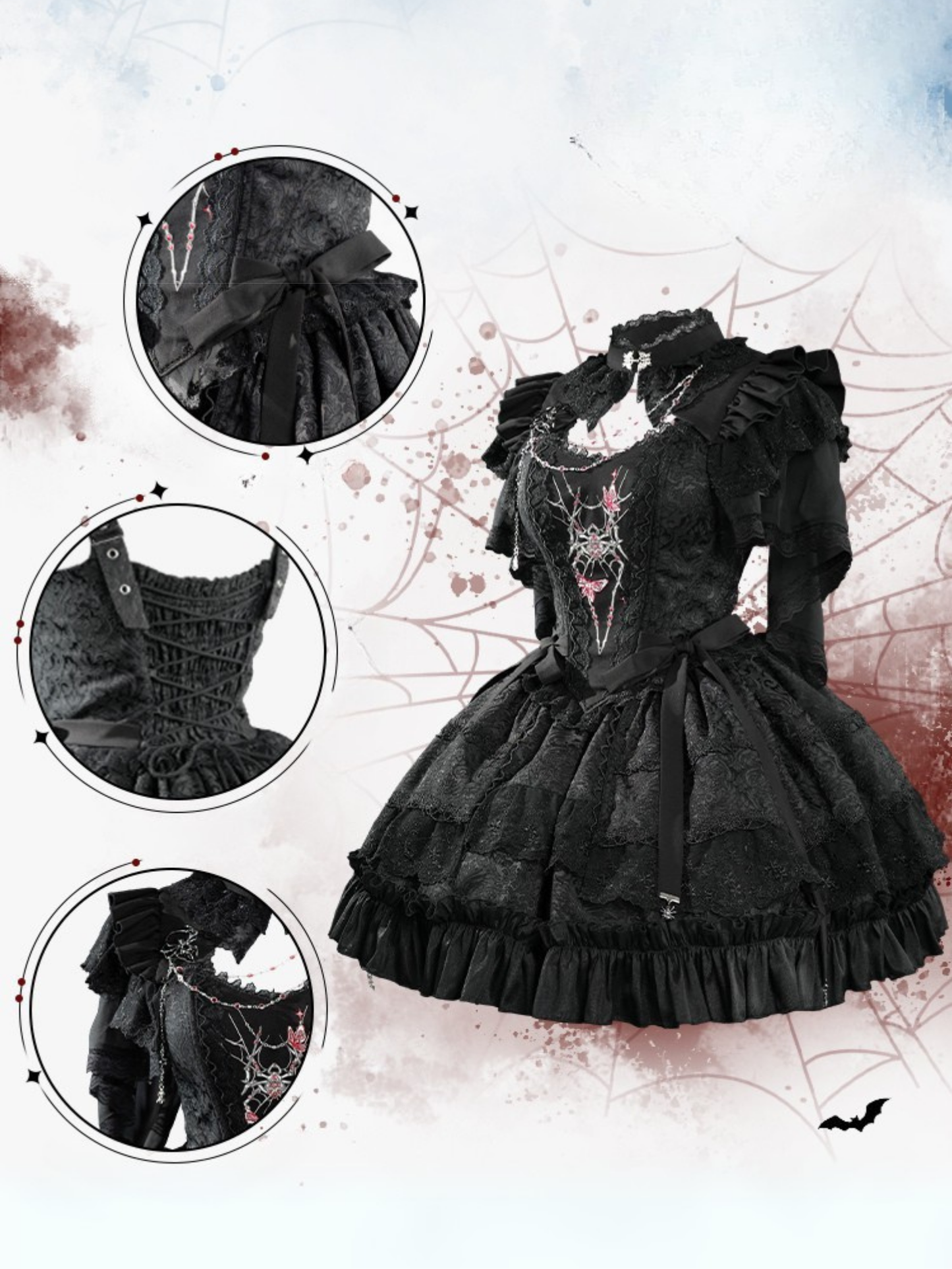 スパイダー刺繍ゴシックスカート3点セット