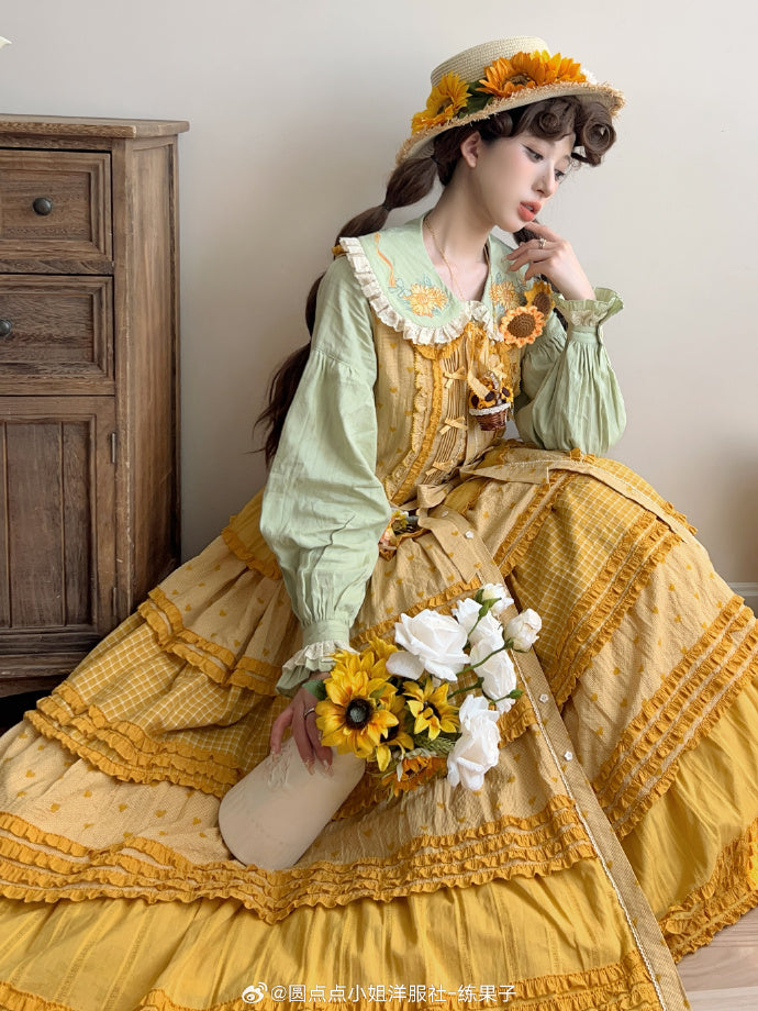 【予約販売】Gardening Sunflower 刺繍襟ブラウス