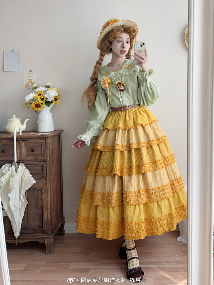 【予約販売】Gardening Sunflower 刺繍襟ブラウス