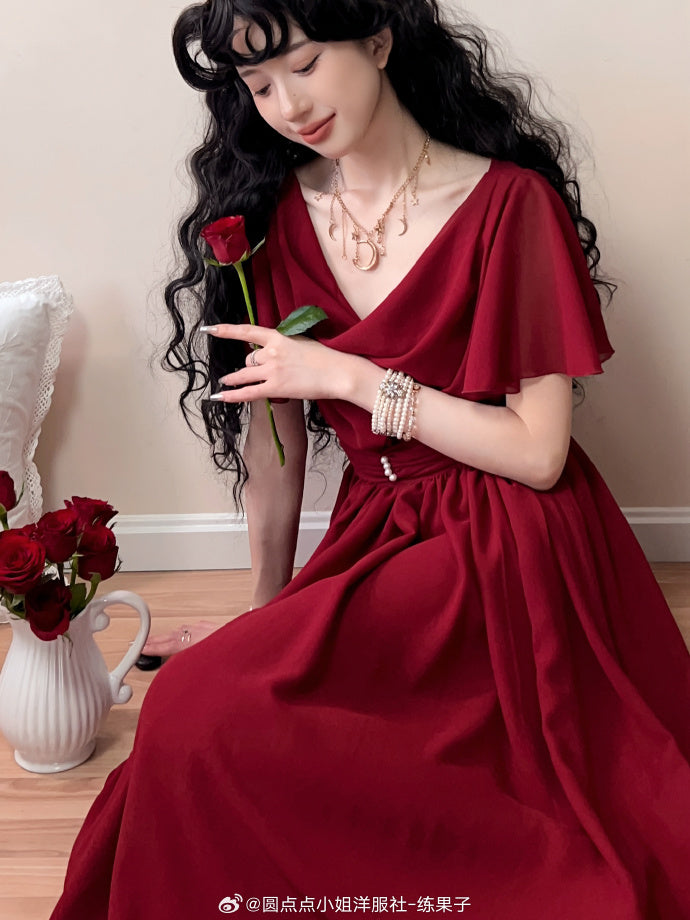 【予約販売】Elegance Greek ドレープフレアスリーブジャンパースカート