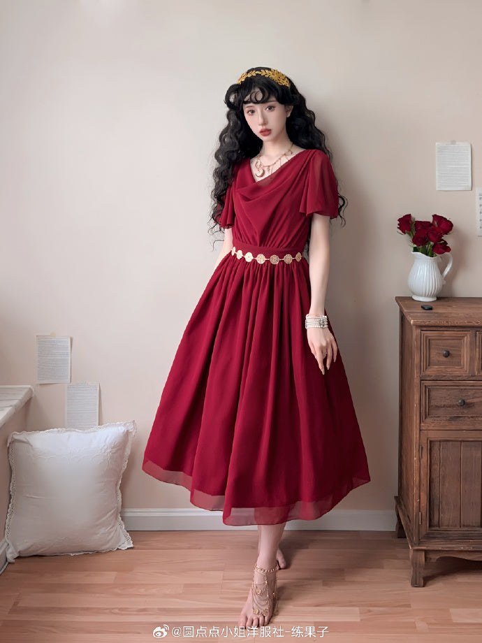 【予約販売】Elegance Greek ドレープフレアスリーブジャンパースカート