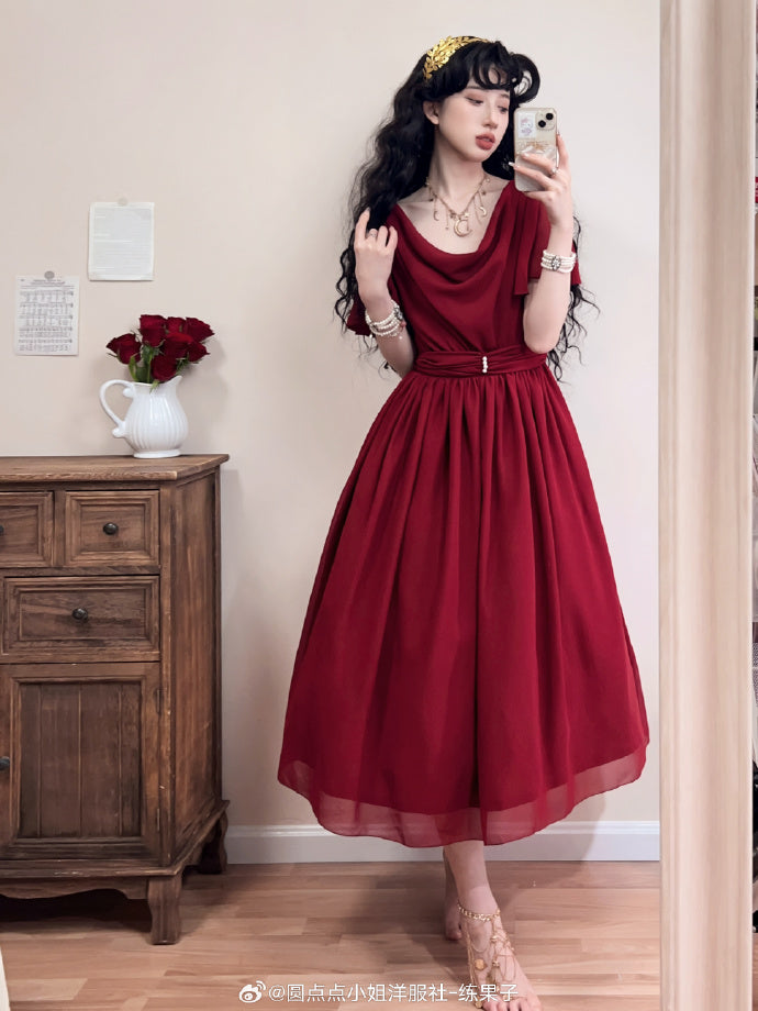 【予約販売】Elegance Greek ドレープフレアスリーブジャンパースカート