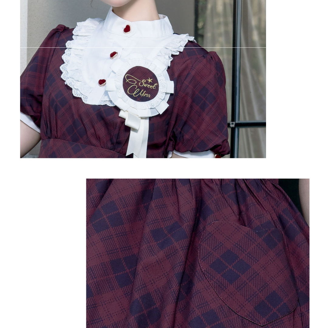 レトロガール サマーチェックワンピース リボンカチューシャ付き
