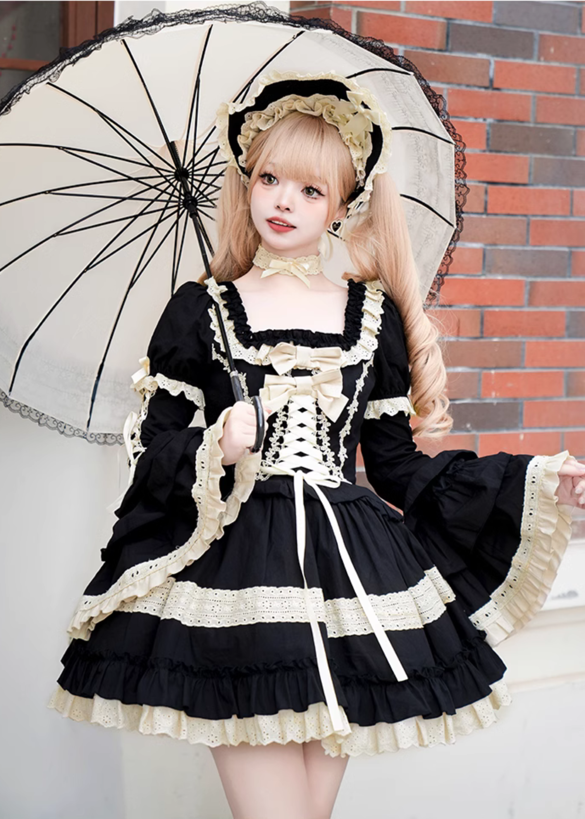 Seventh Night Chapter フロントリボンワンピース インナースカート・付け袖・チョーカー付