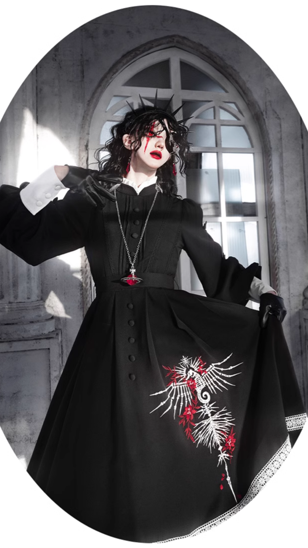 Dark night nun gothic long sleeve dress