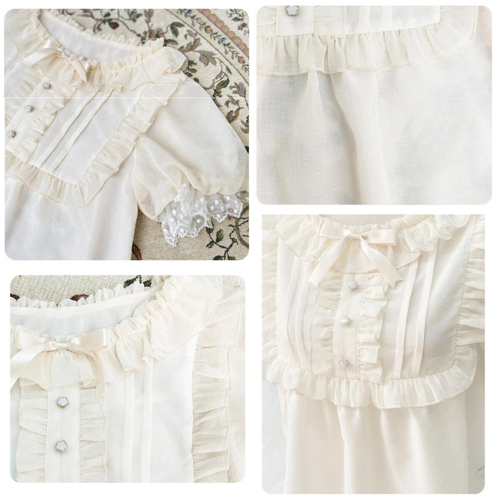 flower button short sleeve blouse