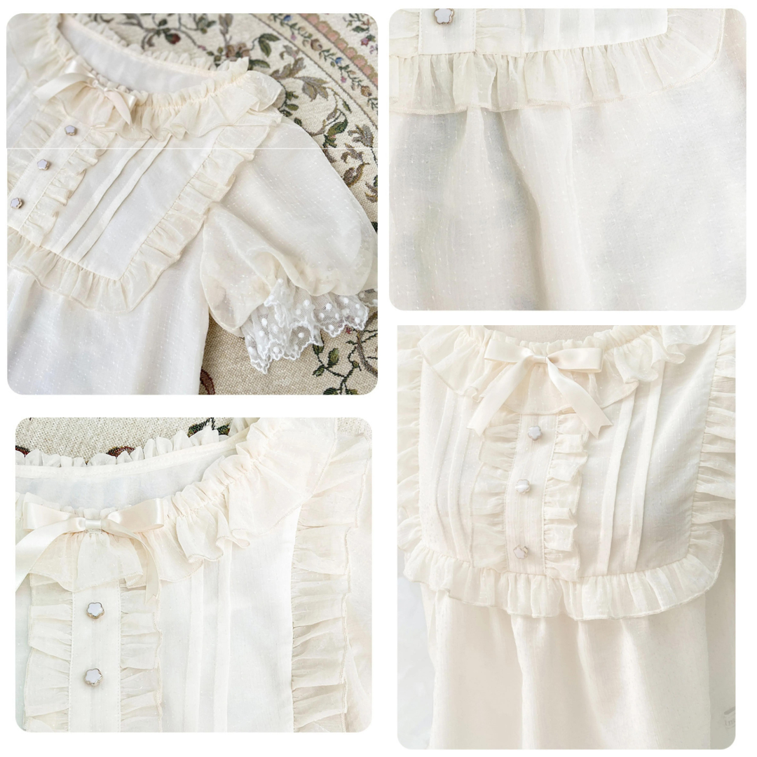 flower button short sleeve blouse