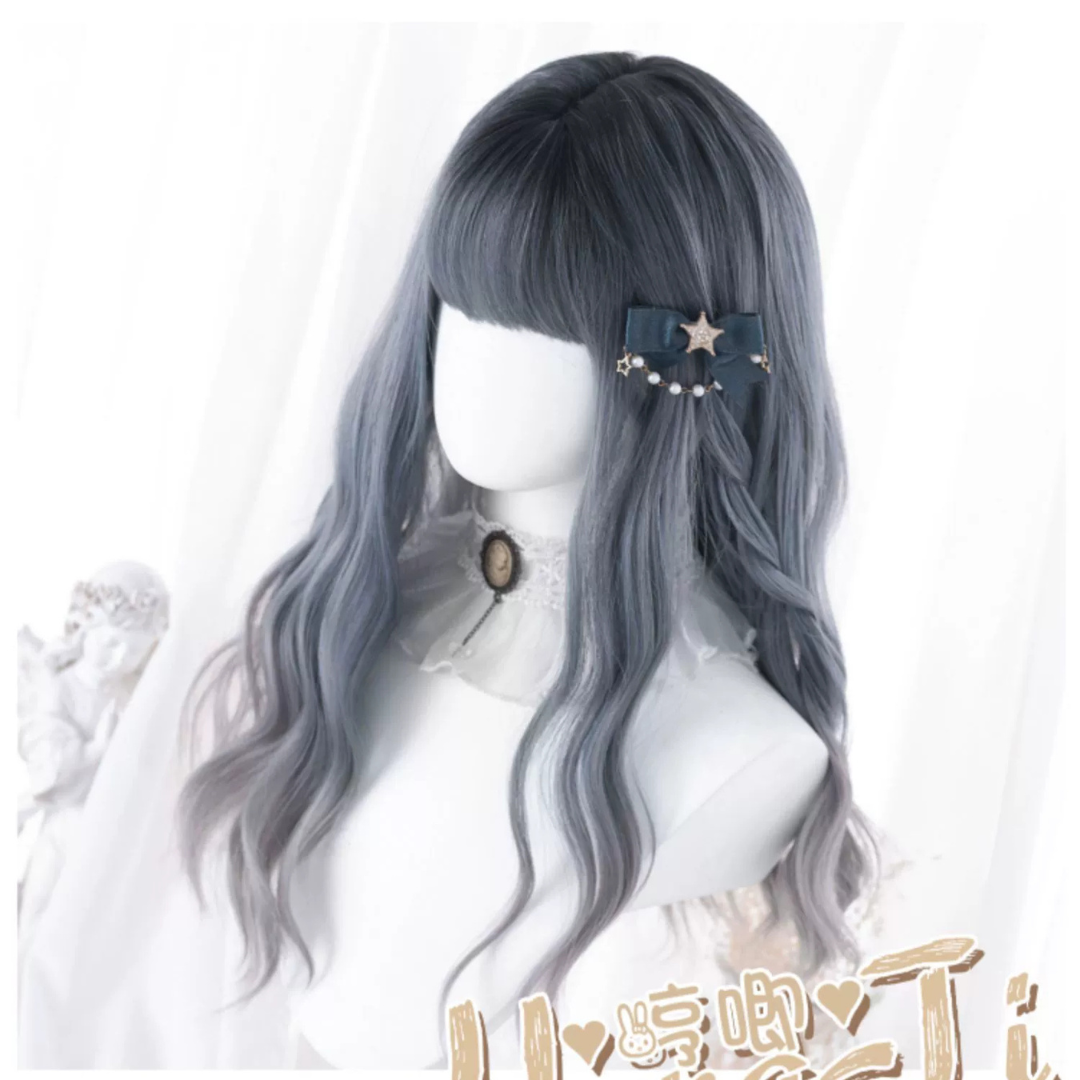 Lolita wig, blue-gray, fluffy, long curls