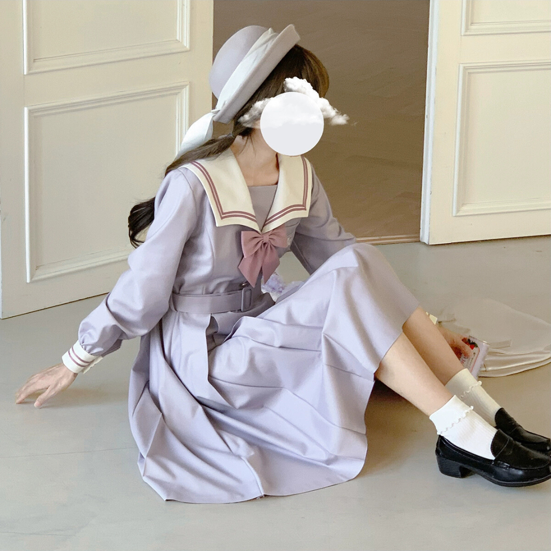 Misty Vine 藤色のセーラーカラー長袖ワンピース – ロリータ Misty Vine 藤色のセーラーカラー長袖ワンピース – ロリータ