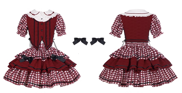 Queen of Hearts ギンガムチェックのブラウスとスカートのセットアップ