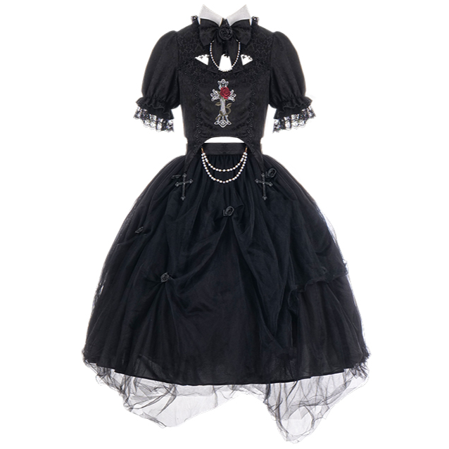 Rose cross embroidery gothic loli setup