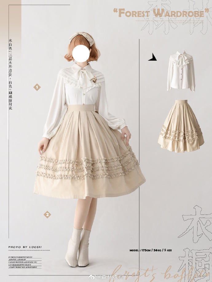 【予約販売】Forest Basket 4.0 三段フリルスカート リボンのヘアアクセ付