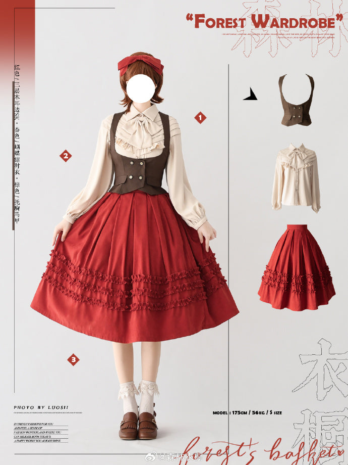 【予約販売】Forest Basket 4.0 三段フリルスカート リボンのヘアアクセ付