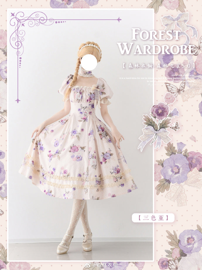 Forest Basket5.0 Classical Dress, Pansy, with Choker and Hair Accessory