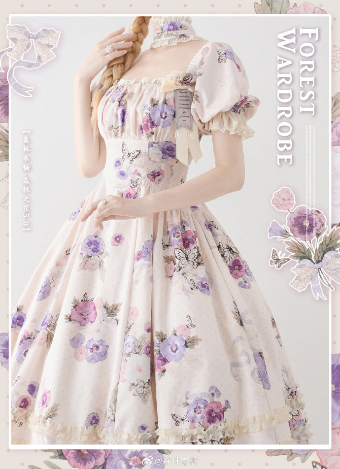 Forest Basket5.0 Classical Dress, Pansy, with Choker and Hair Accessory